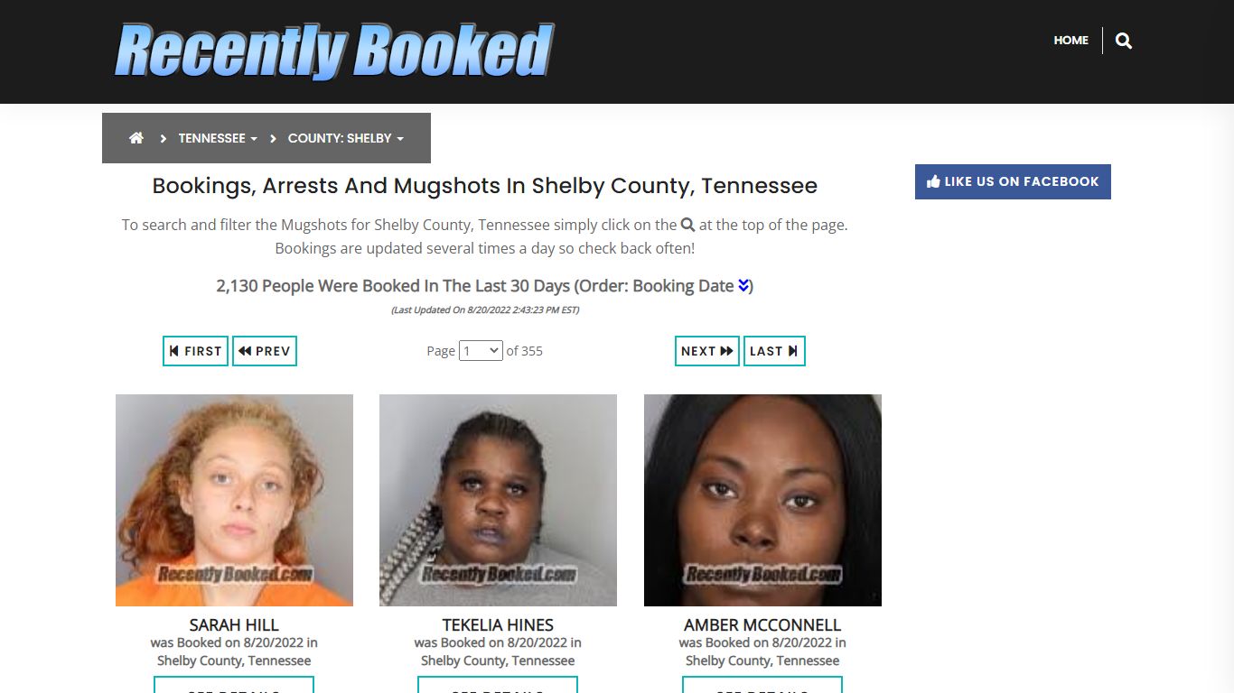 Bookings, Arrests and Mugshots in Shelby County, Tennessee